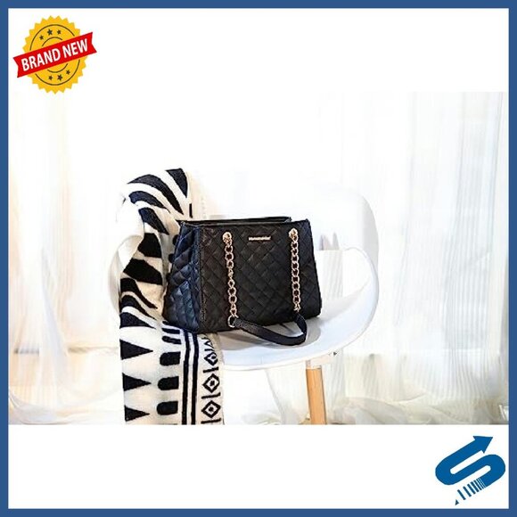 Quilted Medium Tote Bag with Gold Chain Strap - 13.25x9.5x5.5 - Picture 3 of 8